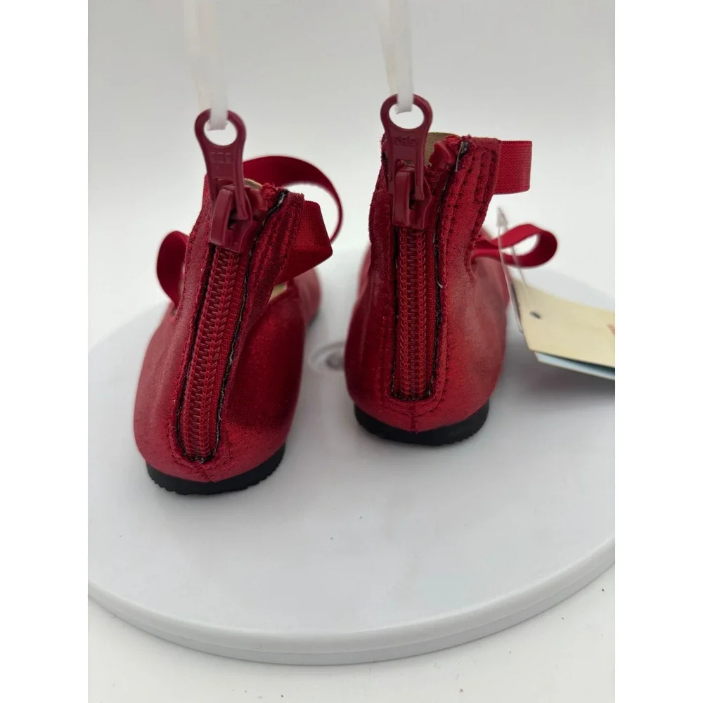 CAT & JACK Girls Red Ballet Shoe Flat Slipper Dress Metallic Girls 7 Mary Jane